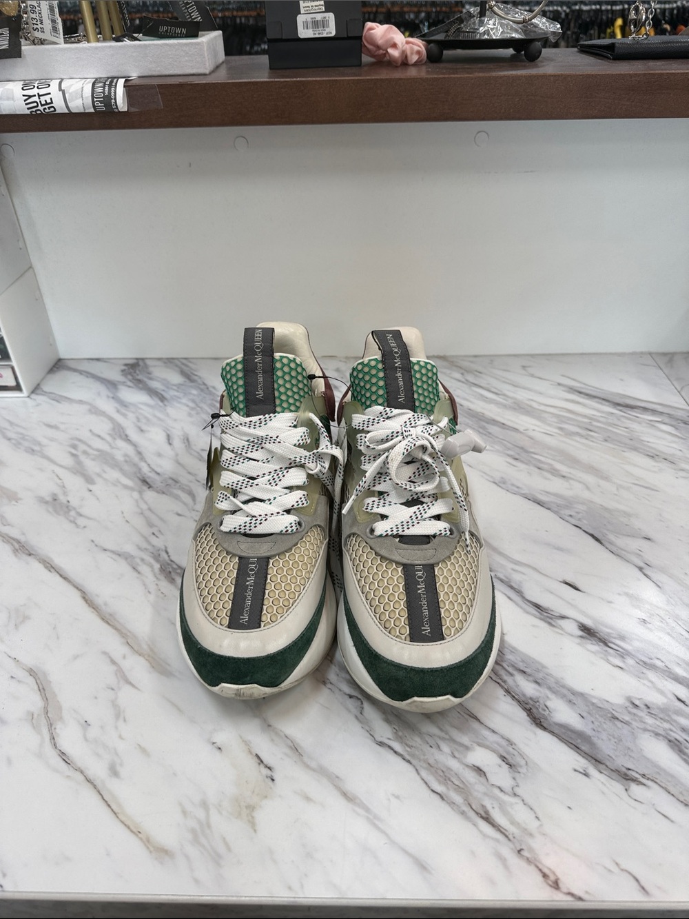 Alexander McQueen Green, Cream and Beige Mesh Runner Sneakers